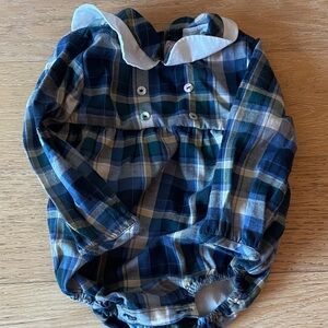 La Coqueta Boys Plaid Baby Romper with Collar, 12mo